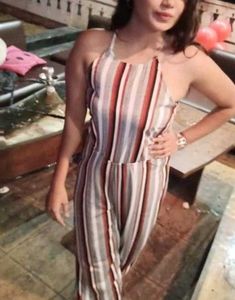 Striped Halter Neck Jumpsuit with waist open back