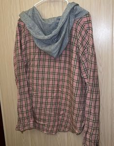 Pink Plaid Hooded Button-Up Shirt