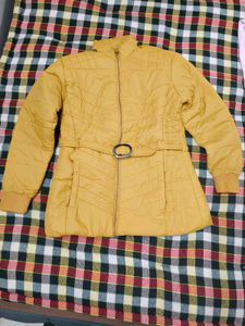 Stylish Yellow Quilted Belted Jacket