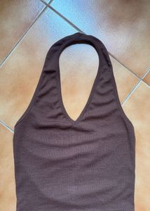 Brown Halter Neck Crop Top