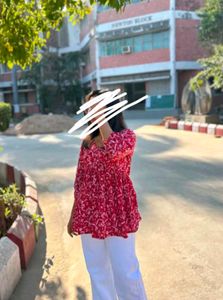 Floral Print Red Tunic Top