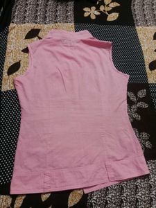 Pink Ruffled Button-Down Top
