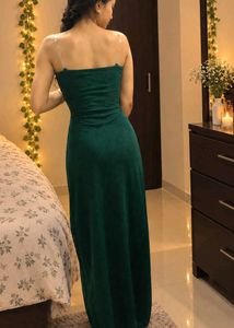 Emerald Green Maxi Dress with Thigh-High Slit