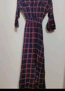 Navy Blue &amp; Red Check Print Long Kurti 12-14 Year