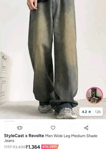 Men Wide Leg Medium Shade Jeans