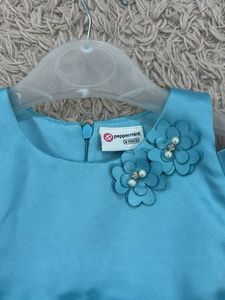Girls Sea Green Satin Finish Cold Shoulder Dress