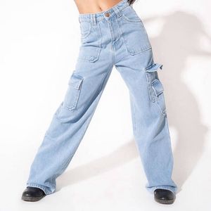 Off Duty Blue Boyfriend Cargo Wide Leg Denims