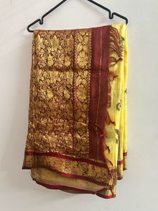 Custurd-Cream Saree with Maroon &amp; Gold Border