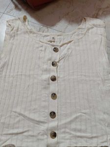 Cream Ribbed Button-Up Sleeveless Top