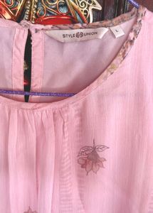 Elegant  Pink Floral Print Kurta