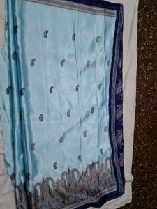 Elegant Light Blue Paisley Saree