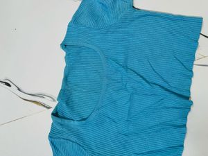 Blue Ribbed Short Sleeve crop Top