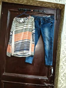 Striped Top & Jeans Set