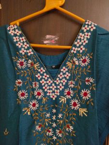 💙 Elegant Teal Blue Embroidered Kurti 💙