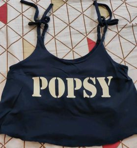 Navy Blue "POPSY" Crop Top