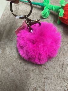 Fuzzy Pink Pom  Keychai