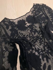 Black Floral Sheer Long Sleeve Top