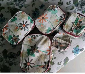 Floral Print Pouches - Set of 5