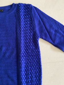 Blue Textured Knit Sweater