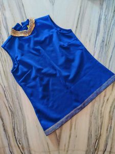 Royal Blue Embellished Neckline Top