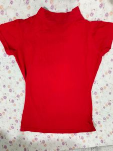 Red High neck Half Sleeve Top