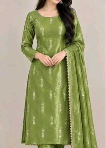 Embroidery anarkali dress with free green suit