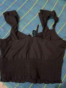 Chic Black Smocked Crop Top
