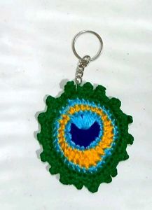 Handmade Crochet Peacock Feather Keychain