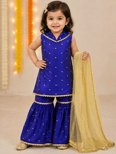 Royal Blue Embroidered Gharara Set