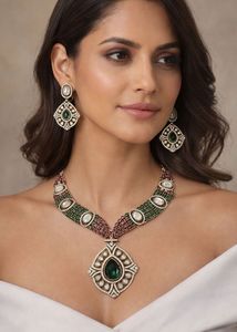 Emerald & ruby Statement Necklace Set