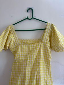 Cute Yellow Gingham Puff Sleeve Dress