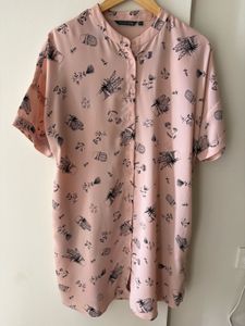 Pink Floral Print Shirt Dress
