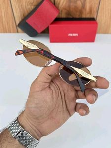 Prada Oval Sunglasses Gold Brown