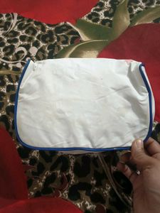 White Travel Pouch with Blue Trim