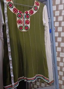 Olive Green Embroidered Dress