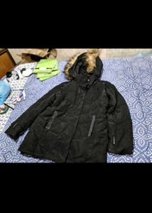 Black Puffer Jacket with Fur Hood