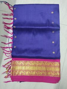 Vibrant Blue Saree with Pink Border