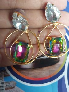 Unique Rainbow Gemstone Hoop Earrings