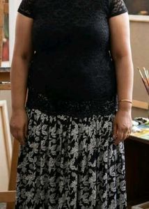 Premium Black Floral Print A-Line skirt