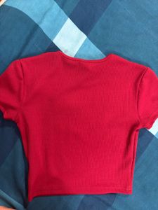 Red Ribbed Cropped T-Shirt