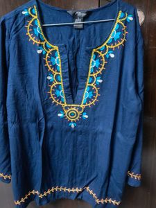 Embroidered Blue Kurta Top
