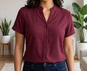 Burgundy Button-Down Top