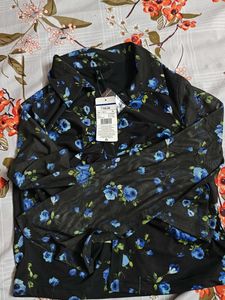 Black Floral Ruched Button-Up Top