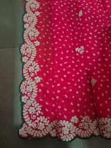 Exquisite Pink Embroidered Saree with stitched blo