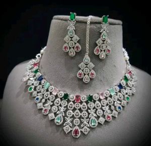 Elegant Pink American diamond Jewellary Set