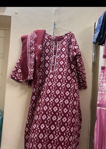 Maroon Printed Kurta with Dupatta