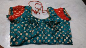 Red &amp; Teal Saree With Blouse