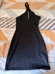 Black Ribbed Halterneck Mini Dress