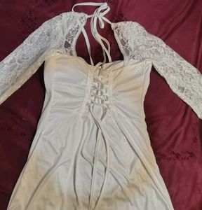 Backless Corset Lace Trim Off-White dress