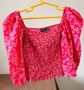 Pink Floral Smocked Puff Sleeve Top